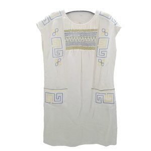 Tory Burch Smocked Mini Womans Linen Dress 61642 New Ivory/104 Sz Large